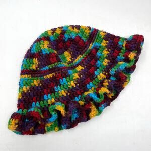Handmade Crochet Crocheted Kaleidoscope Pattern Large Floppy Bucket Hat Unisex